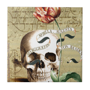 Steampunk Skull Floral die Halloween schrijft Tegeltje
