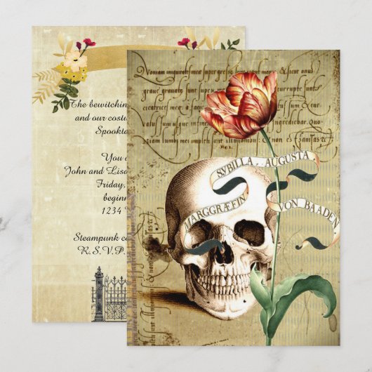 Steampunk Skull Floral Halloween 4.5" x 6.25" Kaart (Voorkant / Achterkant)