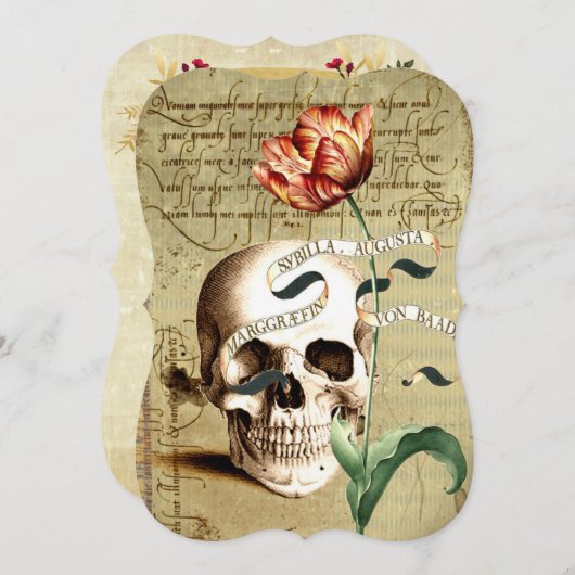 Steampunk Skull Floral Halloween Uitnodigingen (Voorkant / Achterkant)