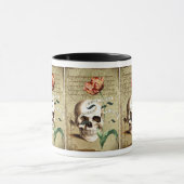Steampunk Skull Floral Schrijven Halloween Mok (Midden)