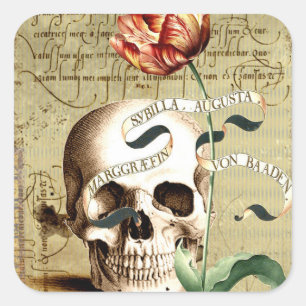 Steampunk Skull Floral Schrijven Halloween Sticker