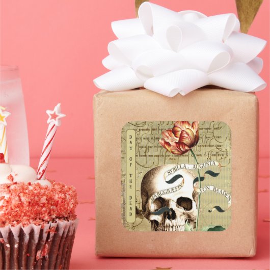 Steampunk Skull Floral Schrijven Halloween Sticker (Feest)