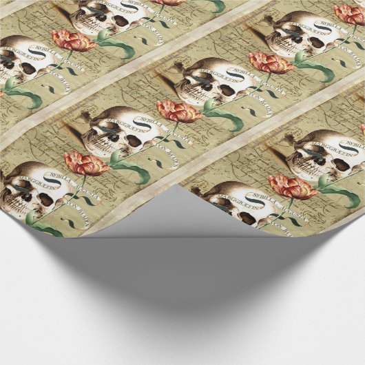 Steampunk Skull Floral Writing Hall inpakpapier (Hoek)