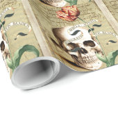 Steampunk Skull Floral Writing Hall inpakpapier (Rol Hoek)