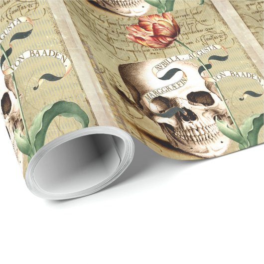 Steampunk Skull Floral Writing Hall inpakpapier (Rol Hoek)