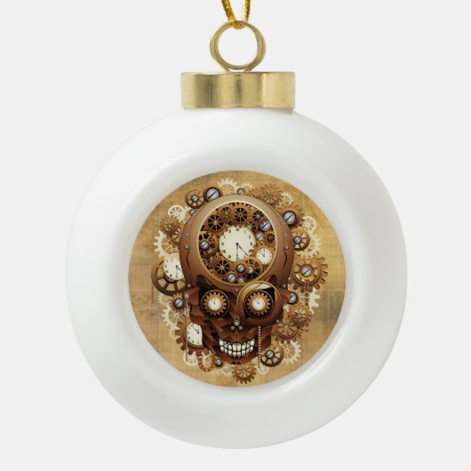 Steampunk Skull Gothic Style Keramische Bal Ornament (Voorkant)