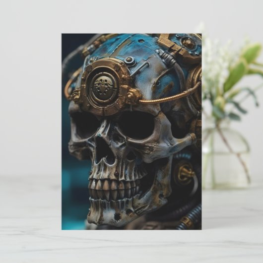 Steampunk Skull Halloween Feestuitnodiging Kaart (Staand voorkant)