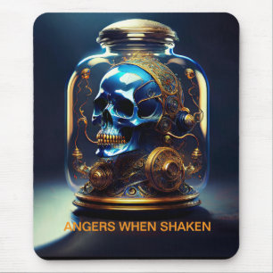 Steampunk Skull in Jar Angers bij het schudden Muismat