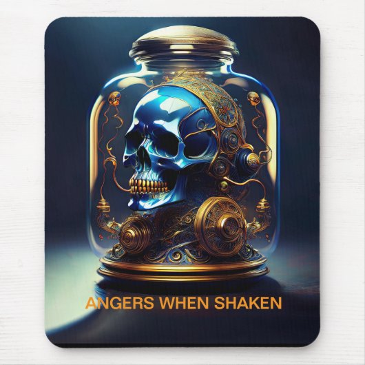 Steampunk Skull in Jar Angers bij het schudden Muismat (Voorkant)