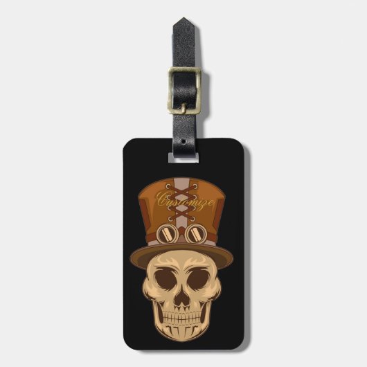 Steampunk Skull in Top Hat Thunder_Cove Bagagelabel (Voorkant verticaal)