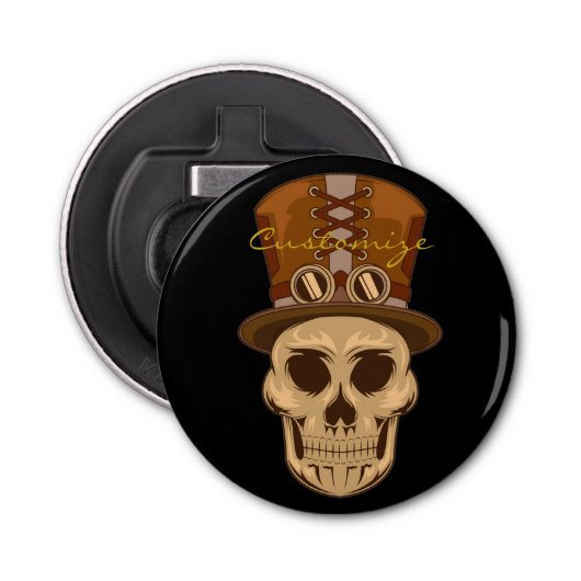 Steampunk Skull in Top Hat Thunder_Cove Button Flesopener (Voorkant)