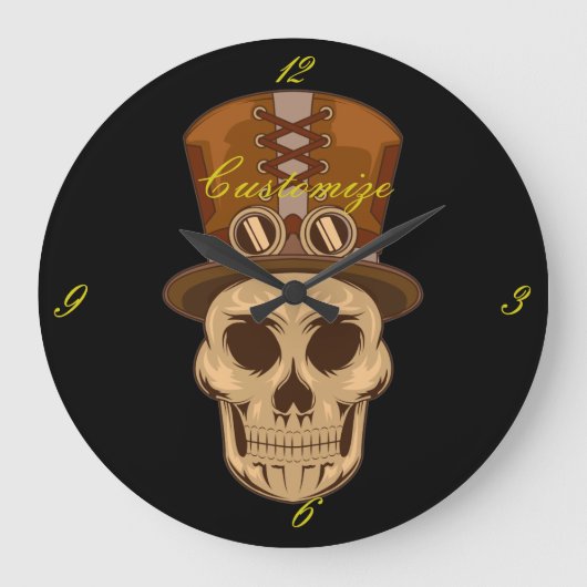 Steampunk Skull in Top Hat Thunder_Cove Grote Klok (Voorkant)