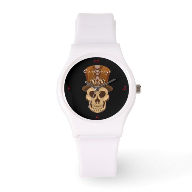 Steampunk Skull in Top Hat Thunder_Cove Horloge (Voorkant)