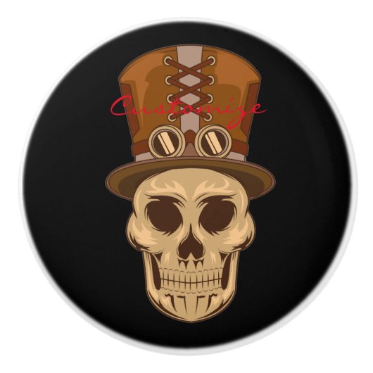 Steampunk Skull in Top Hat Thunder_Cove Keramische Knop (Voorkant)