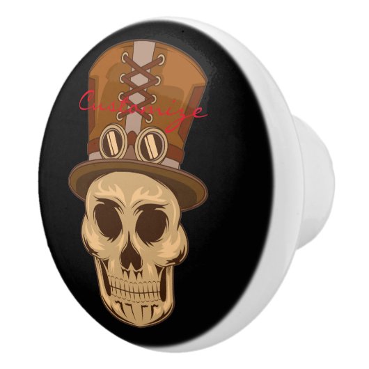 Steampunk Skull in Top Hat Thunder_Cove Keramische Knop (Rechts)