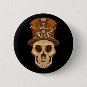 Steampunk Skull in Top Hat Thunder_Cove Ronde Button 5,7 Cm