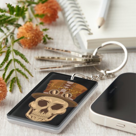 Steampunk Skull in Top Hat Thunder_Cove Sleutelhanger (Voorkant Rechts)