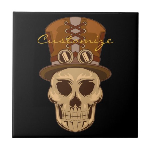 Steampunk Skull in Top Hat Thunder_Cove Tegeltje (Voorkant)