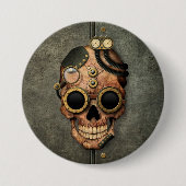 Steampunk Skull met Goggles - Staaleffect Ronde Button 7,6 Cm (Voorkant)