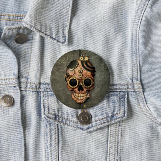 Steampunk Skull met Goggles - Staaleffect Ronde Button 7,6 Cm (In situ)