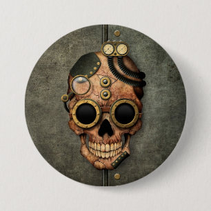 Steampunk Skull met Goggles - Staaleffect Ronde Button 7,6 Cm