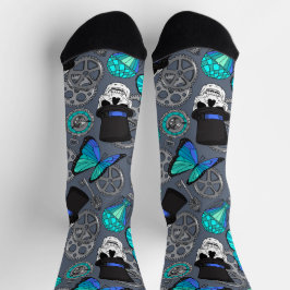 Steampunk Skulls in Top Hats Patterned Weddenschap Sokken