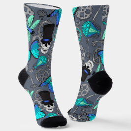 Steampunk Skulls in Top Hats Patterned Weddenschap Sokken