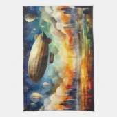 Steampunk Skyline w / Zeppelin keukenhanddoek (Verticaal)
