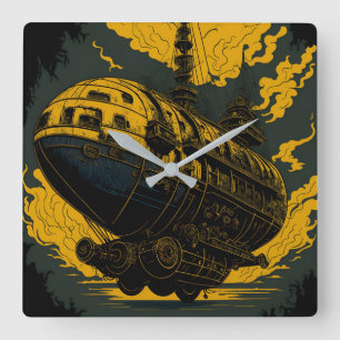 Steampunk Skyship Wall Clock Vierkante Klok