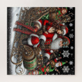 Steampunk slee ~ Kerstman met vrouw en elfen 02 XX Legpuzzel (Horizontaal)