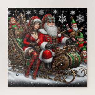 Steampunk slee ~ Kerstman met vrouw en elfen 02 XX Legpuzzel