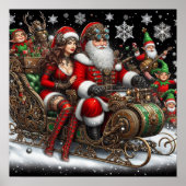Steampunk slee ~ Kerstman met vrouw en elfen 02 XX Poster (Voorkant)