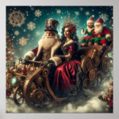 Steampunk slee ~ Kerstman met vrouw en elfen 03 XX Poster (Voorkant)