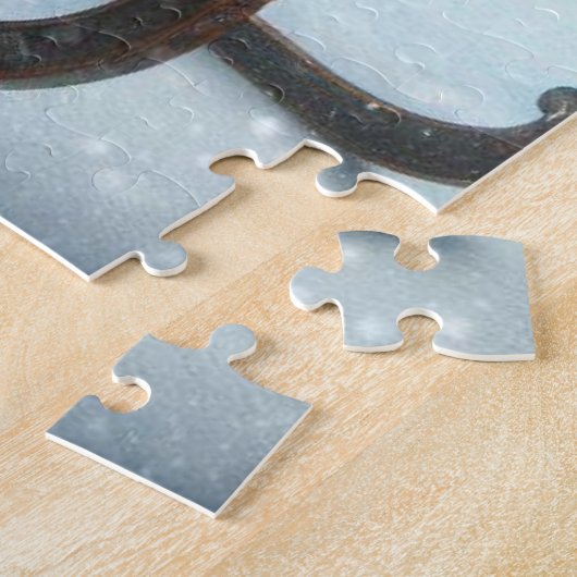 Steampunk slee ~ Kerstman met vrouw en elfen Legpuzzel (Zijkant)