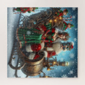 Steampunk slee ~ Kerstman met vrouw en elfen Legpuzzel (Horizontaal)