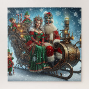 Steampunk slee ~ Kerstman met vrouw en elfen Legpuzzel