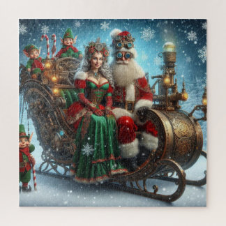 Steampunk slee ~ Kerstman met vrouw en elfen Legpuzzel