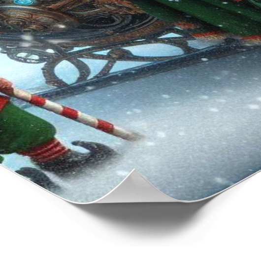 Steampunk slee ~ Kerstman met vrouw en elfen Poster (Hoek)
