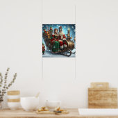 Steampunk slee ~ Kerstman met vrouw en elfen Poster (Keuken)