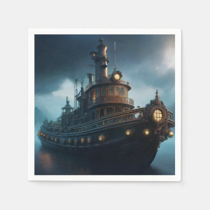 Steampunk sleepboot op een bewolkte dag muismat servet
