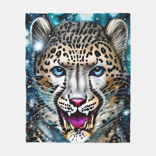 Steampunk Sneeuwluipaard Fleece Deken (Voorkant)