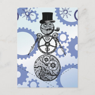 Steampunk Sneeuwman Versnellingsbak Kerst Ontwerp Feestdagenkaart