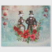 Steampunk sneeuwpop en steampunk sneeuwvrouw cadeaupapier (Vlak)