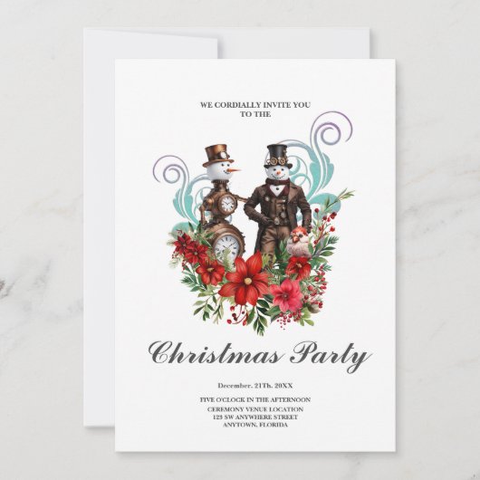 Steampunk sneeuwpop en steampunk sneeuwvrouw kaart (Voorkant)