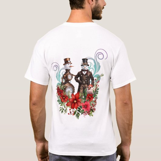 Steampunk sneeuwpop en steampunk sneeuwvrouw t-shirt (Achterkant)