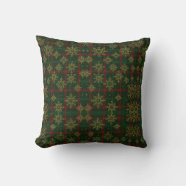 Steampunk Sneeuwvlok Rood en Groen Tartan Kussen