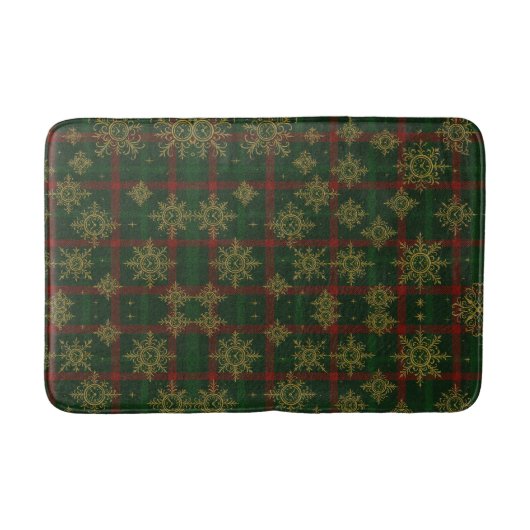Steampunk Sneeuwvlok Rood en Groene Tartan Badmat (Voorkant)