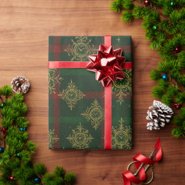 Steampunk Sneeuwvlok Rood en Groene Tartan Cadeaupapier