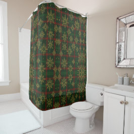 Steampunk Sneeuwvlok Rood en Groene Tartan Douchegordijn