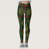 Steampunk Sneeuwvlok Rood en Groene Tartan Leggings (Voorkant)
